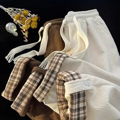 Men's Plaid Spring Autumn Waistcoat Pants Brown White
