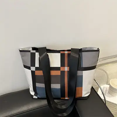 Women's Large Plaid Check Bag Shoulder Commuter Tote