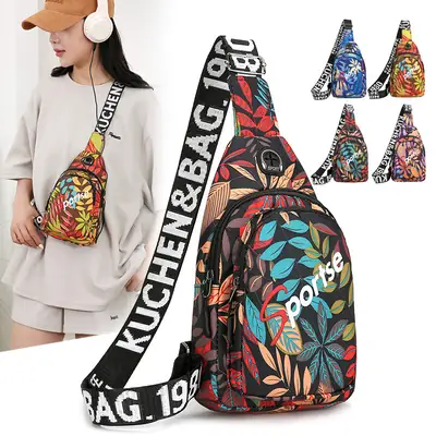 Men's Tropical Print Crossbody Bag with Adjustable Strap