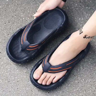 Men's Black Orange Flip-Flops Large 46