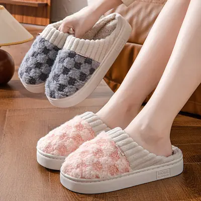 Women's Pink Fur Plush Winter Slippers