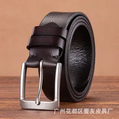 Men's Brown Leather Belt with Silver Buckle