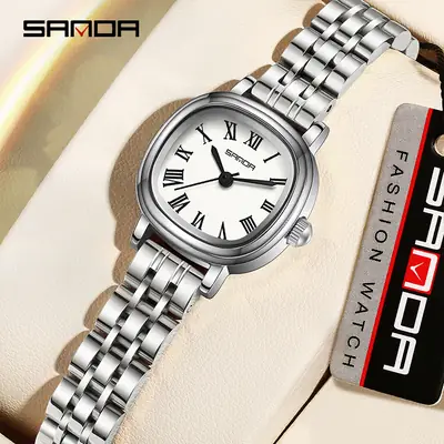 Sanda Women's Gold Roman Dial Square Watch Brown Leather Strap