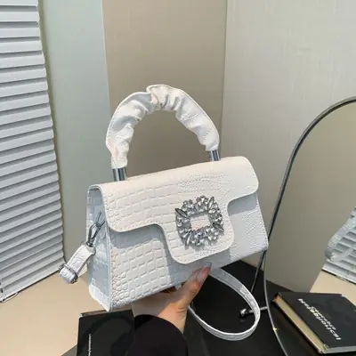 Shiny Diamond Crossbody Bag Pink Square Shoulder Bag