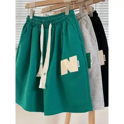 Men Green Heavy Waffle Casual Shorts Wide Leg Summer
