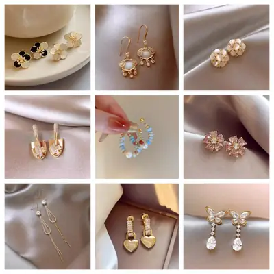 Electroplated Zircon Flower Earrings for Women