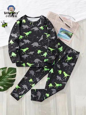 Boys Dinosaur Print Long Sleeve Sleep Suit Black