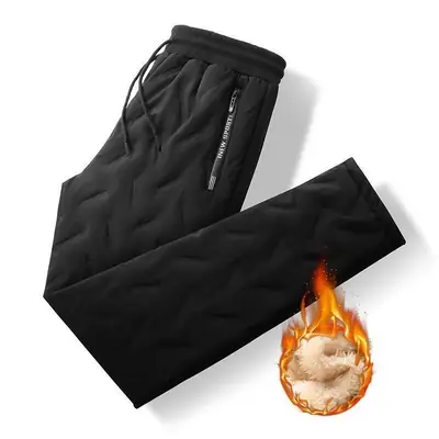 Winter Men's Black Fleece Sweatpants Warm Waterproof