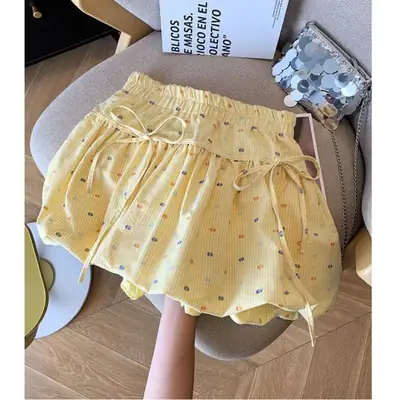 Women's Yellow Printed High Waist Skirt Set