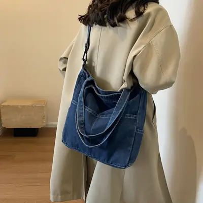 Blue Japanese Denim Crossbody Bag for Men Women