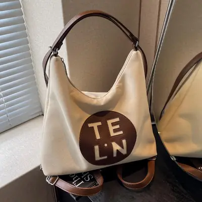 Women's Black Canvas Tote Bag with TE LN Logo