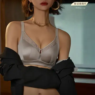 Light Gray Bralette with Lace & Back Gather