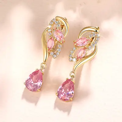 Birthstone Drop Earrings Pink Gold High End Luxury