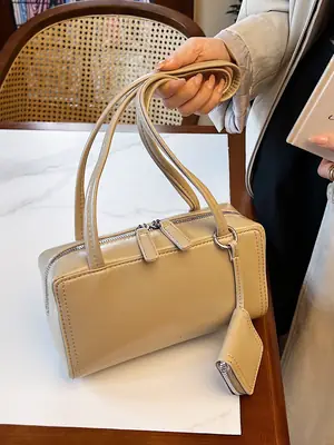 Elegant Korean One Shoulder Bag Beige Square Design
