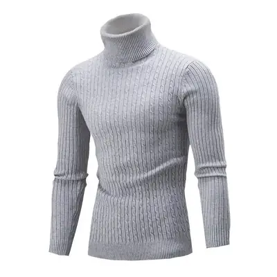Men's White Knit Turtleneck Sweater Autumn Base Layer