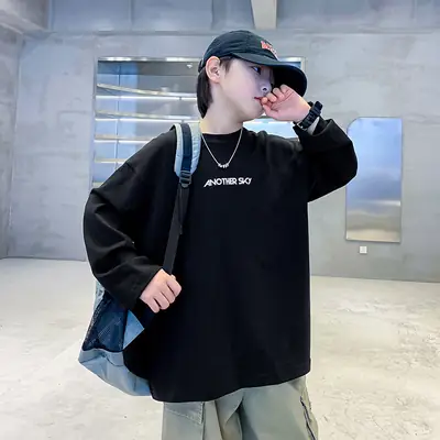 Boys Black Cotton Long Sleeve T-Shirt 2025