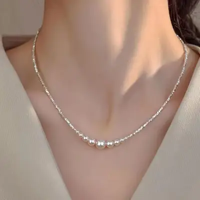 Pure Silver Pearl Necklace for Women Elegant Gift