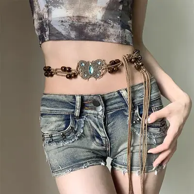 Retro Bohemia Belt with Turquoise Beads for Summer Wear