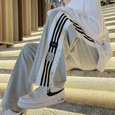 Men's Grey Sweatpants with 3 Stripes Casual Summer Wear