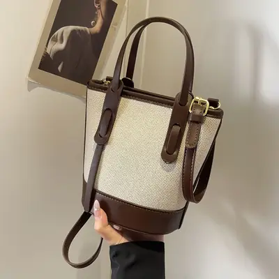 Vintage Canvas Bucket Bag Women's Korean-style 2024 Autumn