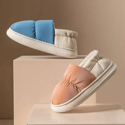 Down Cotton Slippers Women's Autumn and Winter Bag with Non-slip Indoor Home and Household Thickened Warm Couple Wearing Cotton Shoes for Men