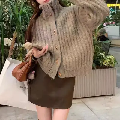 Women's Winter Turtleneck Sweater Grey Loose Coat