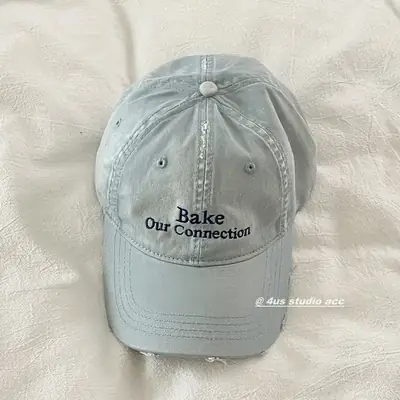 Women's Light Blue Baseball Cap with "Bake Our Connection" Embroidery