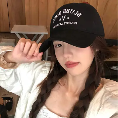 Blue Duck Cap Women Summer 2024 Wide Brim Big Head Face Small Soft Top