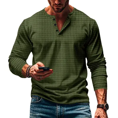 Men's Maroon Jacquard Long Sleeve T-Shirt