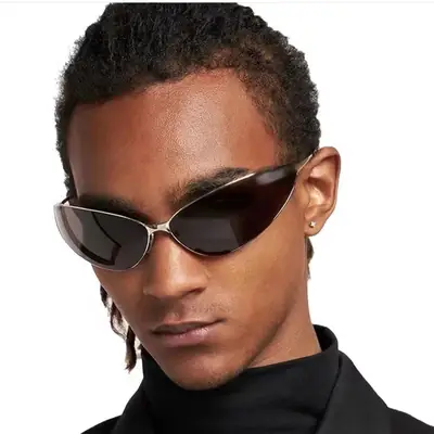 Men Polarized Cat Eye Sunglasses Metal Frame Brown