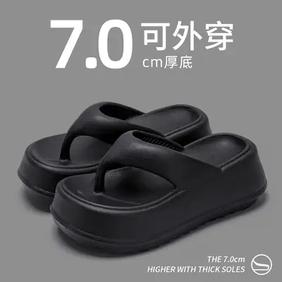 Women Black Thick Sole Flip Flops Summer Sandals