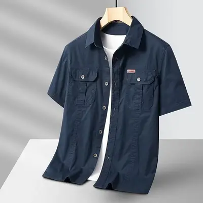 Men's Navy Blue Casual Short Sleeve Shirt