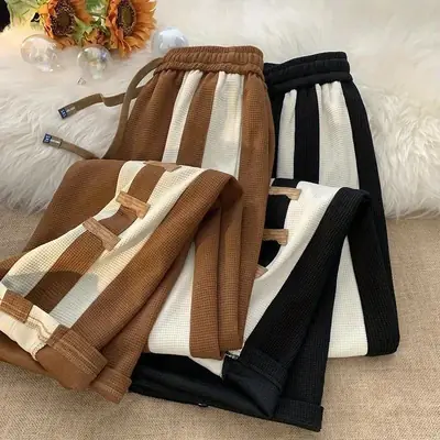 Men's Striped Pants High Street Vibe Casual Brown White