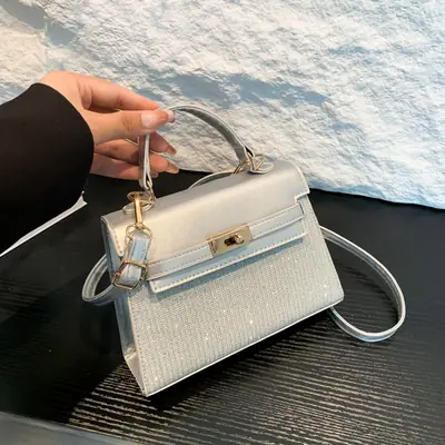 Women's Silver Sequin Shoulder Crossbody Bag Gold Embroidery