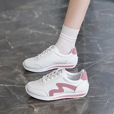Women White Pink Heart Casual Sneakers 2025