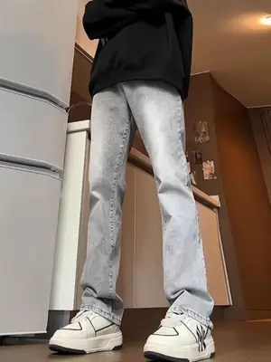 Men's Slim Fit Cement Ash Jeans Spring Autumn Cleanfit