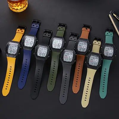 Men's Black Digital Alarm Watch with Matcha Design