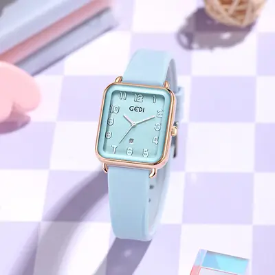 Goldie Square Women's Quartz Watch with Pink Silicone Band