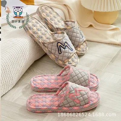 Cross-border Cotton Fabric Mute Three-layer Thickened Cloth Bottom Home Slippers Spring and Autumn Indoor Household Floor Machine Washable Slippers