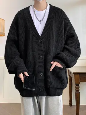 Japanese Style Faux Deer Fur Knit Cardigan Sweater Beige