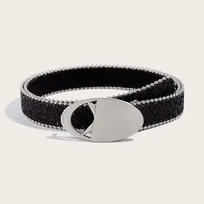 Pink Sequin Belt with Snap Buckle for Women