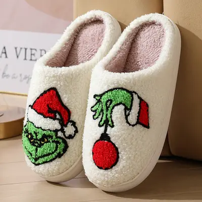 Cross-border new comfortable home cute cartoon Grinch winter cotton slippers for men and women couples warm cotton slippers