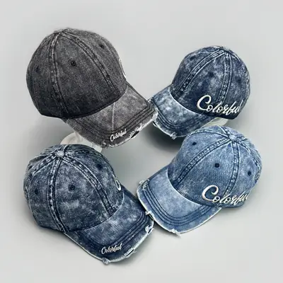 Vintage Denim Baseball Cap with "Coast" Embroidery
