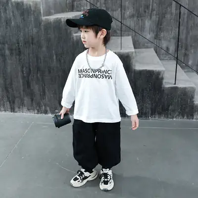 Children White Cotton Long Sleeve T-Shirt Spring Fall 2025