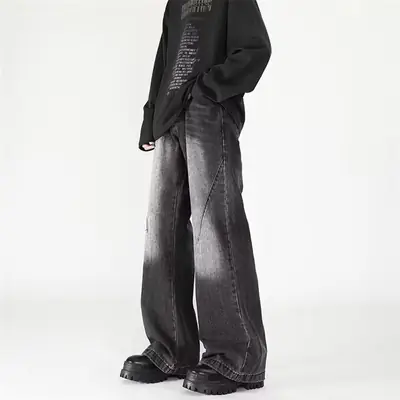 Wide Leg Jeans Men Retro Cleanfit Loose Autumn Winter