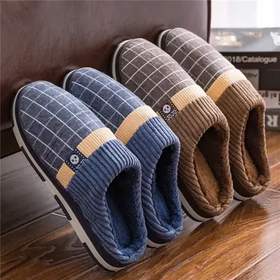 Men's Cotton Slippers Winter Indoor Non-Slip 2026 New Model Home Warm Large Size Fur Slippers