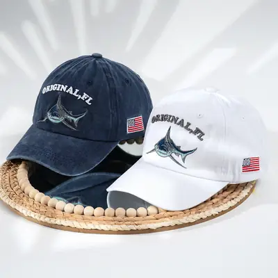 White Original Pl Vintage Shark Cap with American Flag