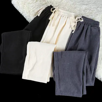 Men's Black Corduroy Winter Pants Warm Loose Fit