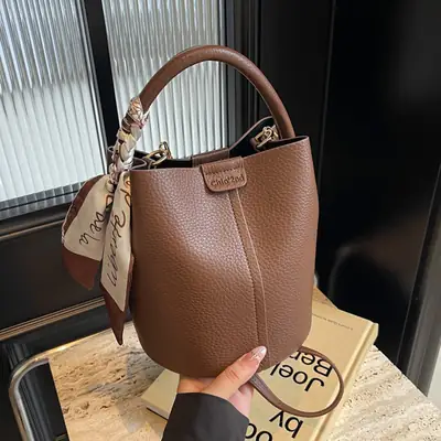 2024 Women's Black Leather Bucket Bag Set of 5
