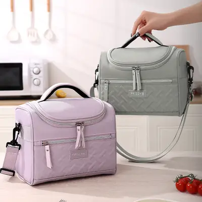 Light Gray Heat Preservation Lunch Bag with Bending Lid